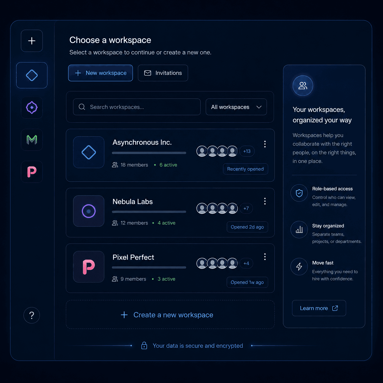 Team workspace preview
